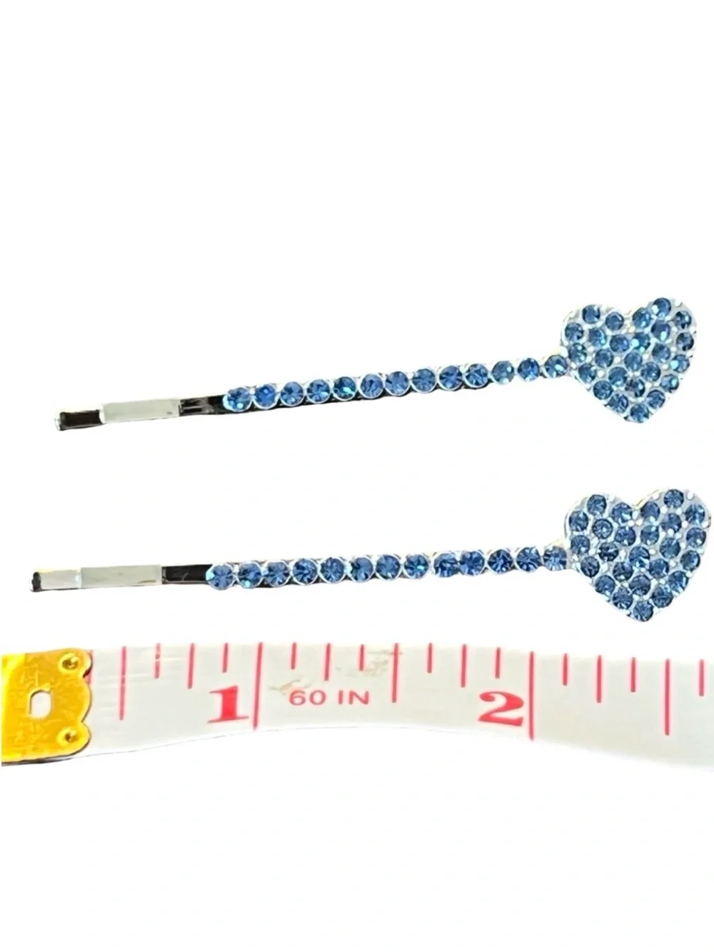 Blue Heart Crystal Rhinestone Silver Hairpins appox 2.5”FINAL PRICE DROP